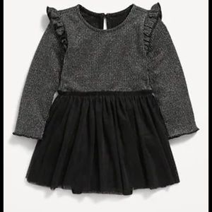 Baby Girl Old Navy Long-Sleeve Ribbed Metallic Bodysuit Tutu Dress Infant Tulle